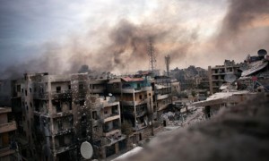 Shelled buildings in Aleppo