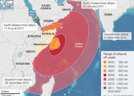 this map underlines the vast area in which piracy is a threat. Source: Maritime Security Review